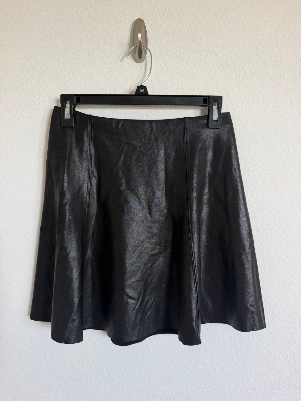 Spanx Mini Black Faux Leather A Line Skater Skirt Size xs Y2k